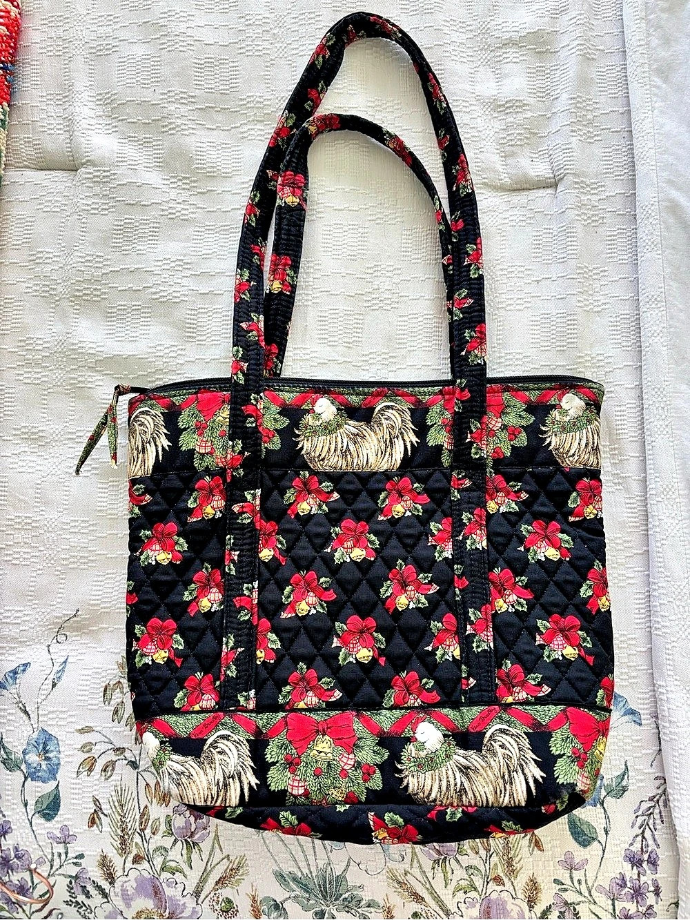 Vintage Christmas Vera Bradley Chanticleer Paddy Tote Bag Floral Quilted Tote Bl